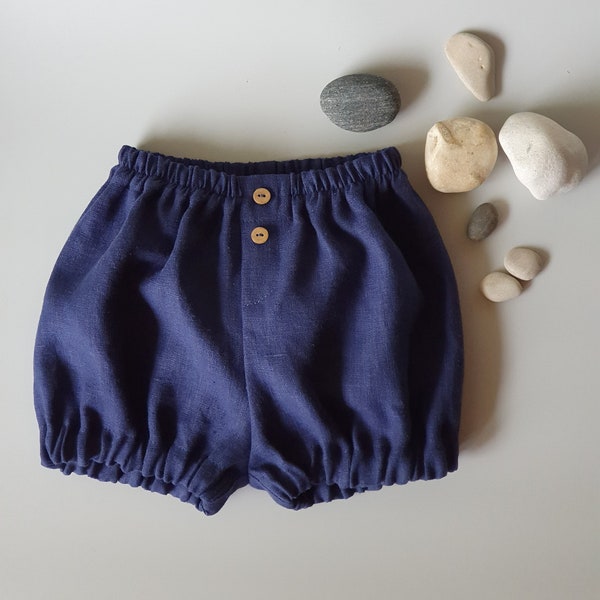 Nautische Baby Pumphose - Shorts aus Naturleinen, Kleinkind Junge Sommer Shorts