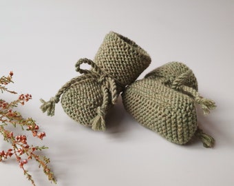 RTS Olive knitted baby booties - socks from Oeko-Tex Merino Wool in sizes 0-3M, 3-6M. Ready to ship.