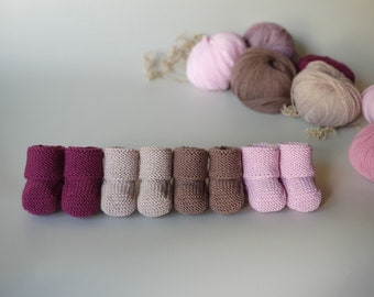 Newborn Baby girl slippers, Wool socks hand knitted from Oeko-Tex Merino Wool