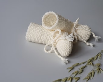 Off white Newborn Baby Knee High booties - socks, Leg warmers Hand knitted from Oeko-Tex Merino Wool