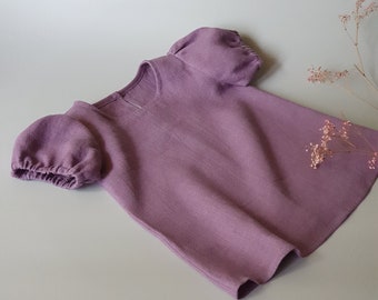 Baby, Toddler Girl Blouse - T-Shirt from Oeko Tex certified linen in Grape Color with Short Sleeves