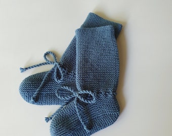 Baby kniehoge laarsjes - sokken, beenwarmers handgebreid van Oeko-Tex Merino Wool