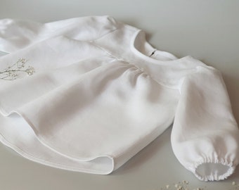 Infant, toddler girl clothes - white linen long sleeved top - shirt