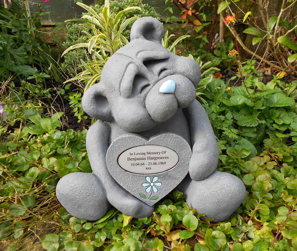 Personalised Beautiful Stone Teddy Bear Memorial Holding Heart Etsy