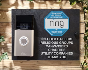 Ring Doorbell Sign, No Cold Callers, Natural Riven Slate