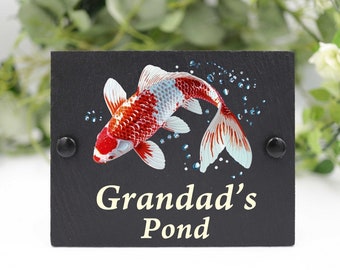 Personalised Any Name Koi Garden Pond Slate House Sign - 4 Sizes Available KC2