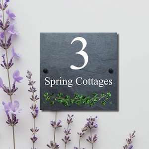 Custom Natural Slate House Sign with Ivy Scroll Design