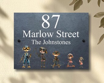 Personalised Steampunk Family Slate House Plaque – Door Number Sign