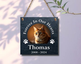 Personalised Pet Memorial Slate Plaque, Custom Photo Circle Design