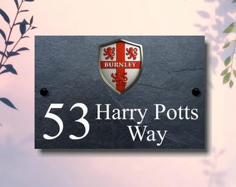 Personalised Slate House Sign, Football Team Badge, Custom Address Plaque