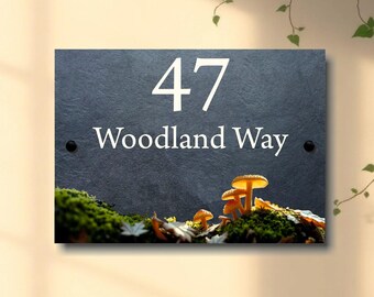 Mushroom Forest Slate House Sign, Personalised Address Plaque