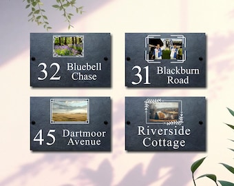 Personalised Photo Slate House Sign – Custom Name & Number