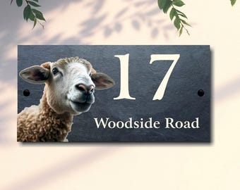 Sheep Slate House Sign, Custom Address Plaque