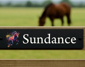 Custom Slate Stable Sign – Horse & Wildflower Design, Weatherproof Plaque