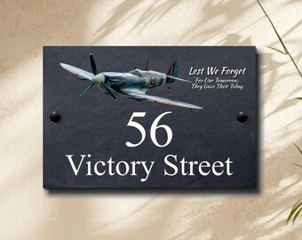 Personalised Quality Slate Sign with Spitfire Design | WWII Memorial Plaque | Aviation Gift 2 Sizes