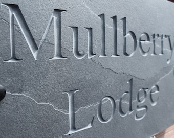 Engraved Riven Slate House Sign, Natural Stone Door Plaque