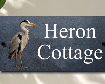Majestic Heron Slate House Sign – Natural Wildlife Art