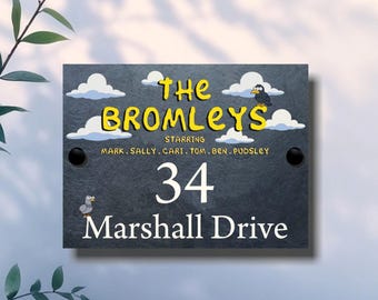 Cartoon Slate House Sign, Custom Family Name & Address