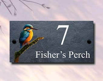 Kingfisher Slate House Sign - Wildlife Art Plaque
