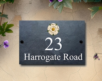 Lancashire/Yorkshire Rose Slate House Sign, Custom Address Plaque