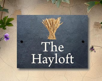 Wheatsheaf Slate House Sign | Riven Texture, Countryside Decor