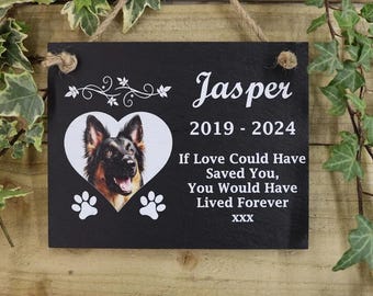 Personalized Pet Memorial Slate Plaque, Photo Engraved Heart Design