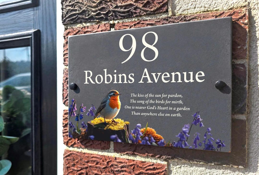 Robin Slate Robin Slate House Sign With Poem, Custom Address Plaque - Etsy UK