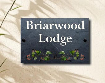 Personalised Slate House Sign: Blackberry Hedgerow Design