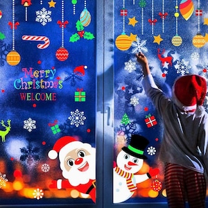 Christmas Snowflakes Santa Windows Sticker Snowman New Year Decoration Wall Windows Door Cling Snowflakes  Window Display 8 Sheet120 pieces