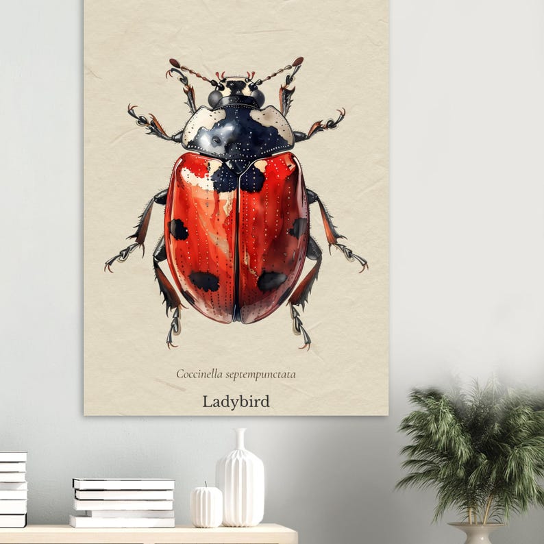 Ladybug Wall Art Print: Minimalist Insect Illustration, Nursery Decor ...