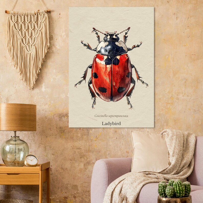 Ladybug Wall Art Print: Minimalist Insect Illustration, Nursery Decor ...