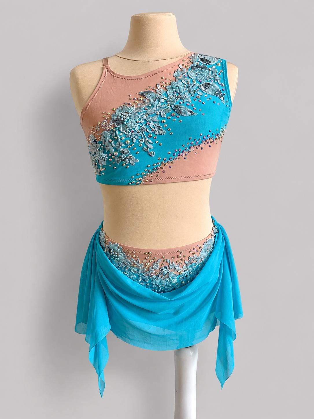 Two piece blue competition solo lyrical dance costume contemporary leotard
