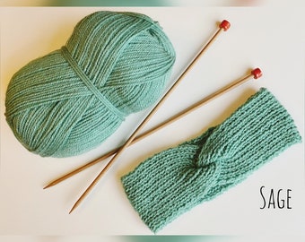 Twisted headband knitting pattern for beginners.