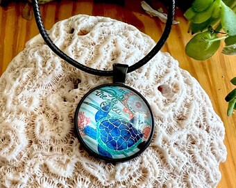 Island Sea Turtle Necklace (with Black Cord)