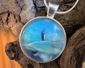 Heron Necklace with sterling silver 22" chain