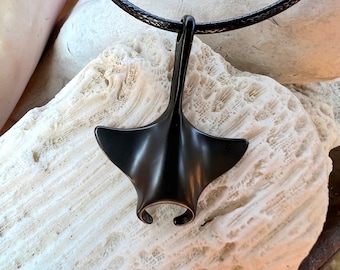 Black Manta Ray Necklace (with black cord)