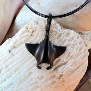 Black Manta Ray Necklace (with black cord)