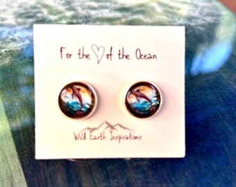 Dolphin Sunrise Button Earrings