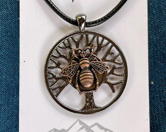 Bee Tree Pendant (with black cord)