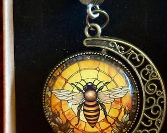 Bee -Mooned Pendant with  adjustable black cord