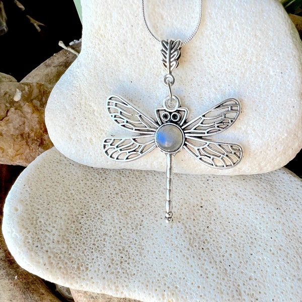 Dragonfly Pendant with Gemstone ( choose stone)  with Sterling Silver Necklace