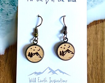 Mini Wooden Mountain Earrings