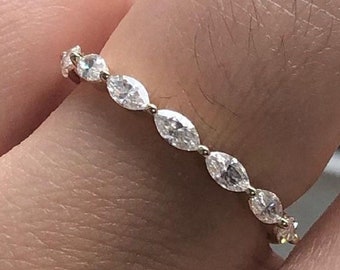 Marquise Cut Wedding Band Rose Gold Minimal Matching Wedding Band Eternity Stakable Moissanite Engagement Band
