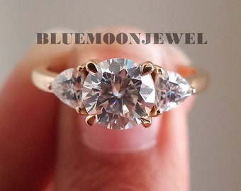 Yellow Gold Three Stone Moissanite Engagement Ring