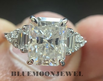Radiant Cut Moissanite Engagement Ring in 18K Yellow Gold or 925 Silver
