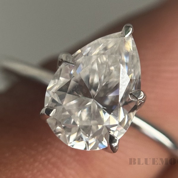 1.95Ct Pear Shaped Moissanite Engagement Ring Pear Solitaire Ring Tulip Flower 6 Prong Moissanite Ring Pear Cut 950 Platinum Ring
