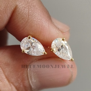 Pear Shaped Moissanite Solitaire Earrings, Moissanite Diamond Stud Earrings, Rose Gold Solitaire Earrings, Screw Back Pear Moissanite Studs
