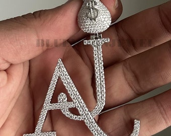 Custom Iced Out VVS1 Moissanite Pendant, Hip Hop Pendant, Unisex Pendant, Initial Letter Pendant, Gift For Him, Men's Pendant