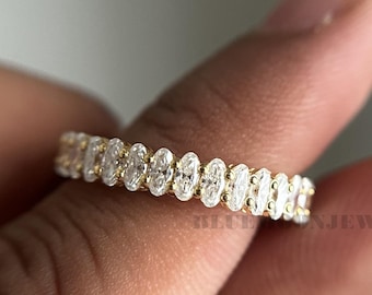 Oval Cut Moissanite Full Eternity Wedding Band Colorless Bridal Ring