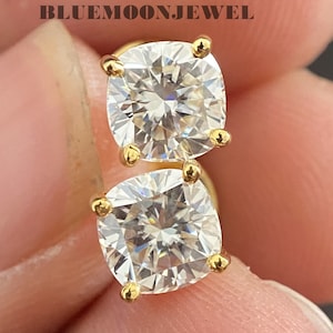 Cushion cut moissanite earrings studs, Dainty Diamond Studs, Dainty Wedding Earrings, Bridesmaid Gifts, Minimalist Wedding Earrings